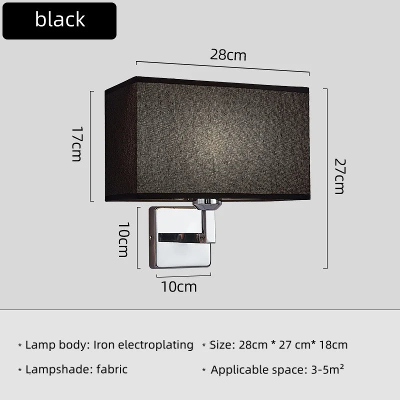 E27 Fabric Wall lamp with Switch LED Spotlight Reading Light Bedroom Study Equipment Hotel Bedhead Nordic Home Decoration Light