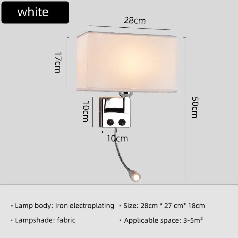 E27 Fabric Wall lamp with Switch LED Spotlight Reading Light Bedroom Study Equipment Hotel Bedhead Nordic Home Decoration Light