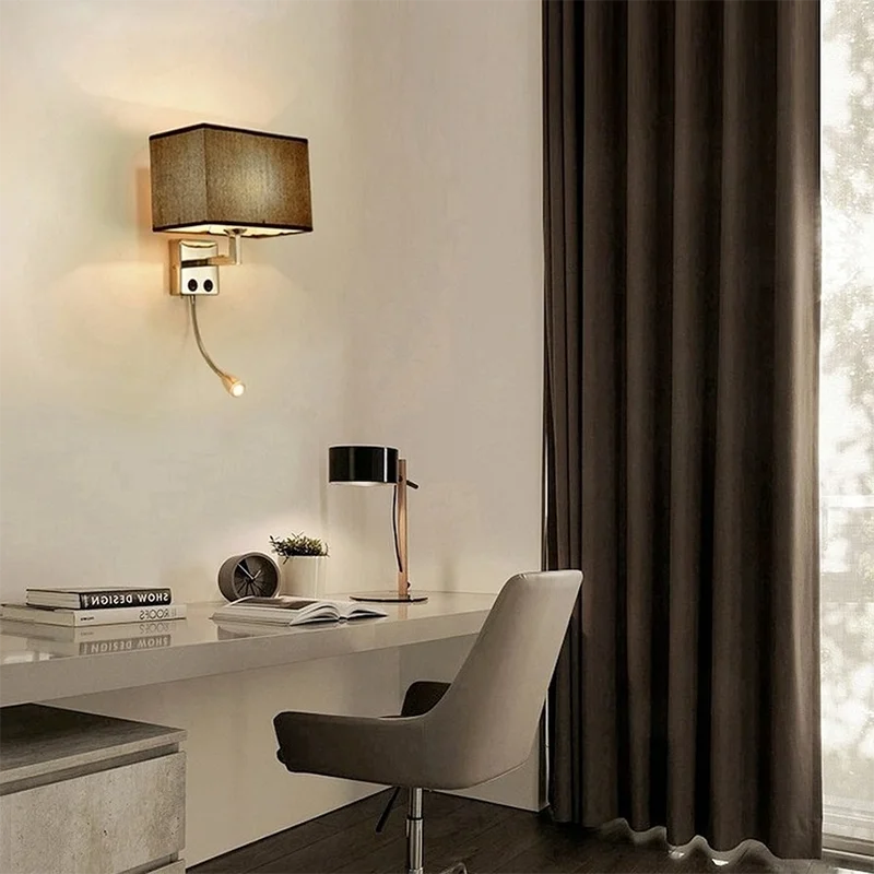 E27 Fabric Wall lamp with Switch LED Spotlight Reading Light Bedroom Study Equipment Hotel Bedhead Nordic Home Decoration Light
