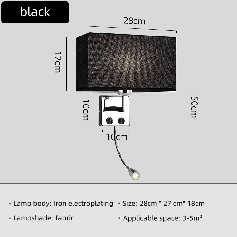 E27 Fabric Wall lamp with Switch LED Spotlight Reading Light Bedroom Study Equipment Hotel Bedhead Nordic Home Decoration Light