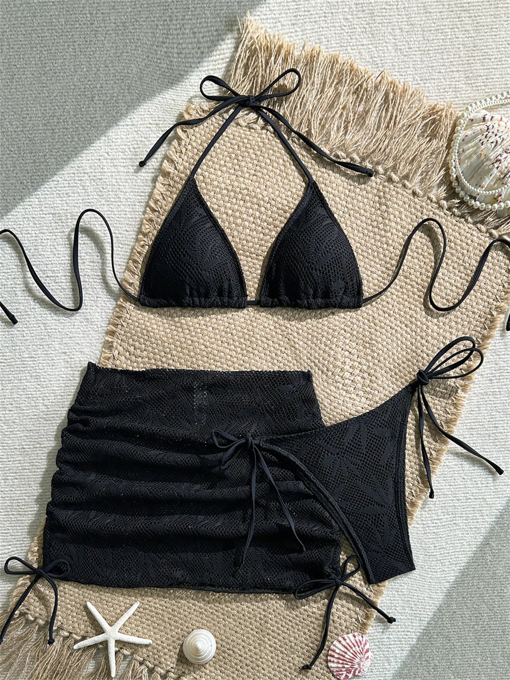 Sexy Blue Beach Bikini Skirt Jacquard Mesh Splicing Swimsuit Women High Waist Swimwear Bathing Suit Vacation Brazil Beach Outfit