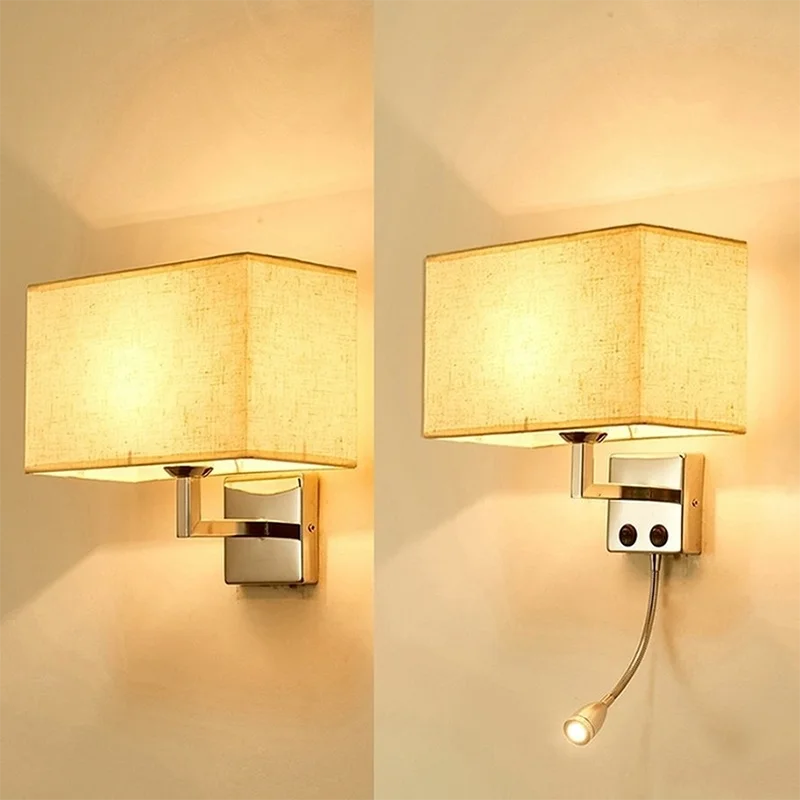 E27 Fabric Wall lamp with Switch LED Spotlight Reading Light Bedroom Study Equipment Hotel Bedhead Nordic Home Decoration Light