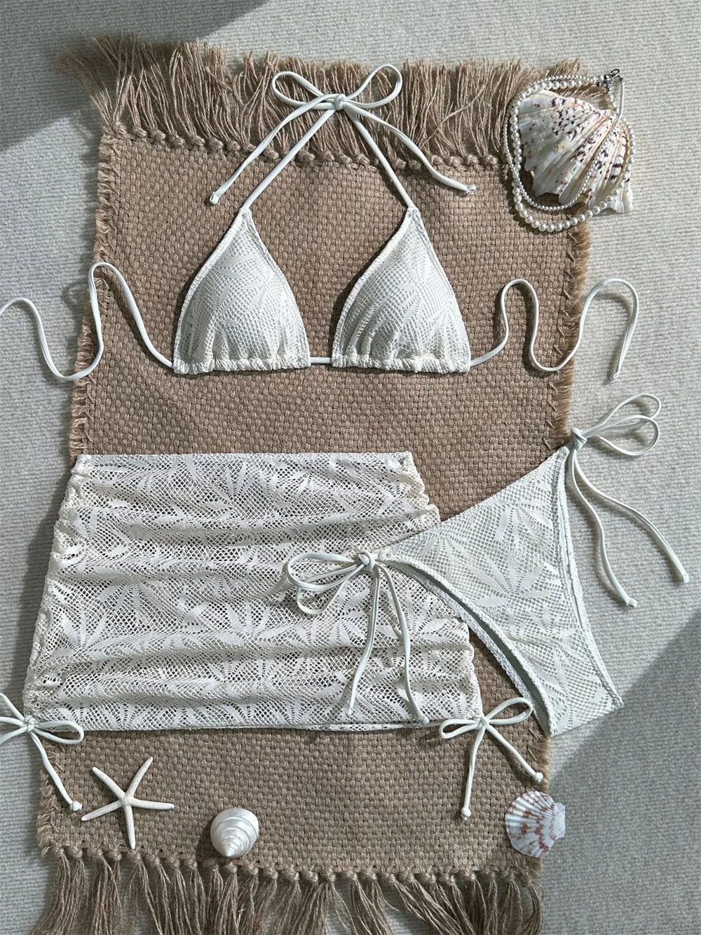 Sexy Blue Beach Bikini Skirt Jacquard Mesh Splicing Swimsuit Women High Waist Swimwear Bathing Suit Vacation Brazil Beach Outfit