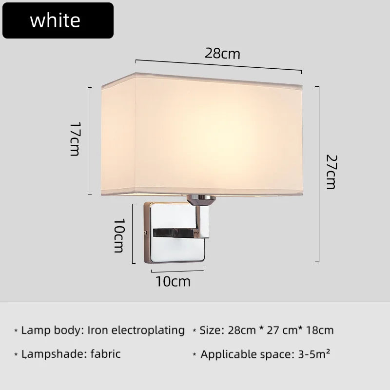E27 Fabric Wall lamp with Switch LED Spotlight Reading Light Bedroom Study Equipment Hotel Bedhead Nordic Home Decoration Light