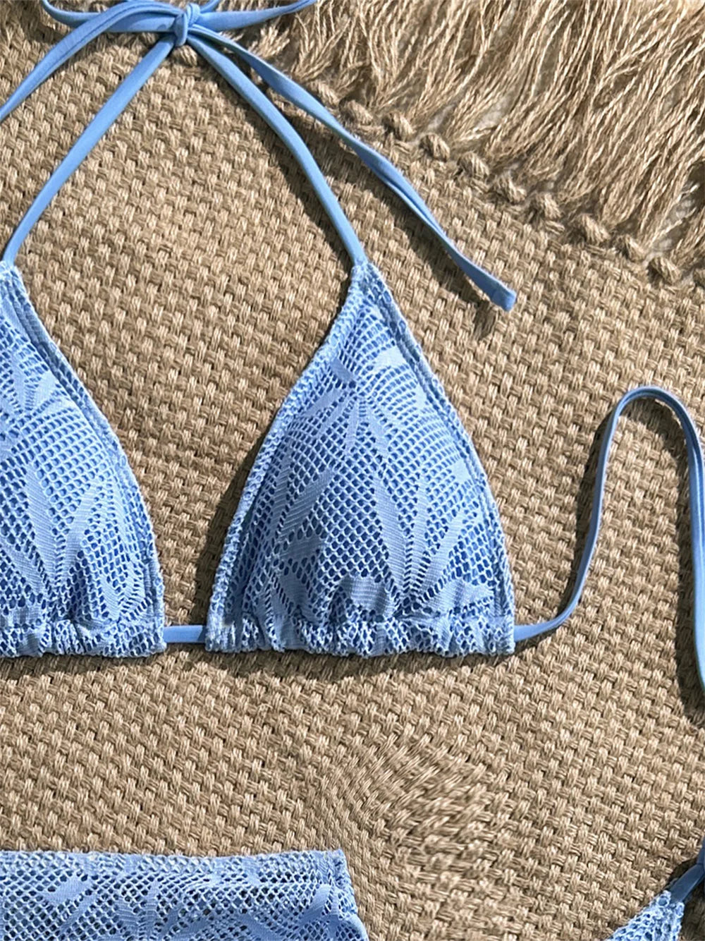 Sexy Blue Beach Bikini Skirt Jacquard Mesh Splicing Swimsuit Women High Waist Swimwear Bathing Suit Vacation Brazil Beach Outfit