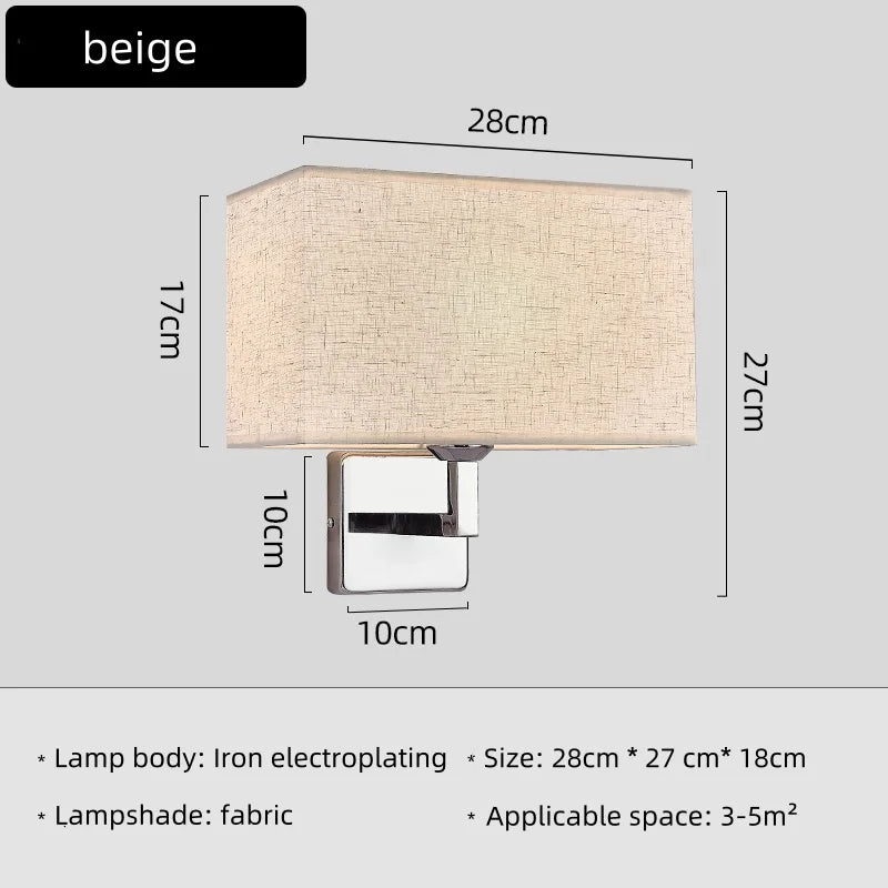 E27 Fabric Wall lamp with Switch LED Spotlight Reading Light Bedroom Study Equipment Hotel Bedhead Nordic Home Decoration Light