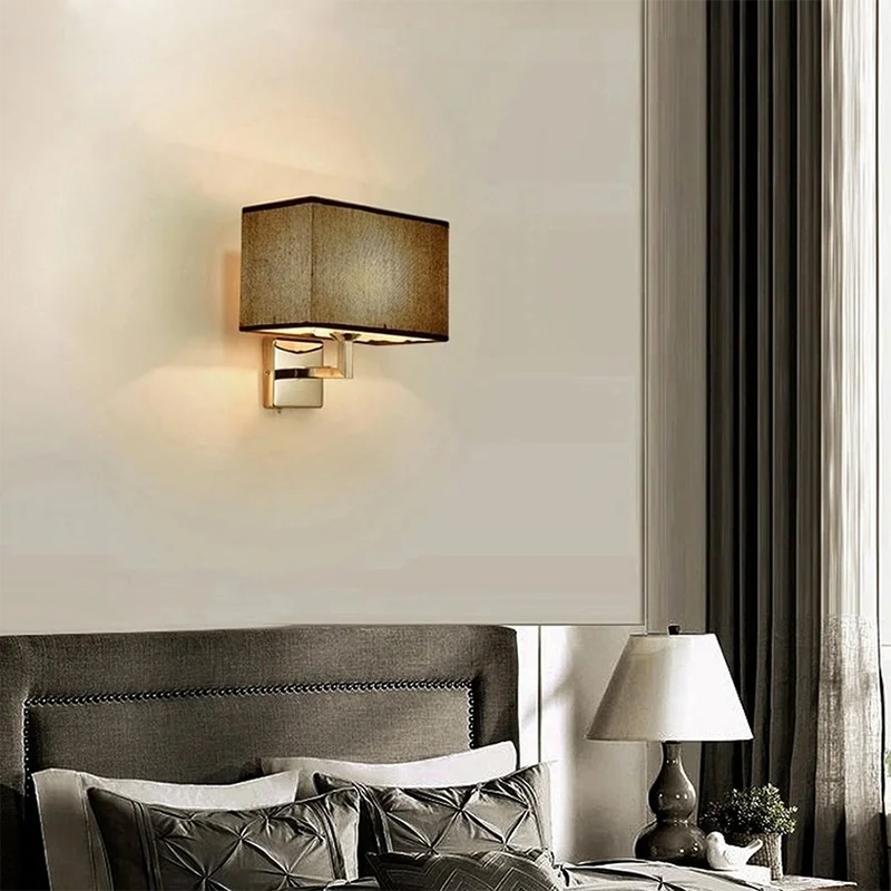 E27 Fabric Wall lamp with Switch LED Spotlight Reading Light Bedroom Study Equipment Hotel Bedhead Nordic Home Decoration Light
